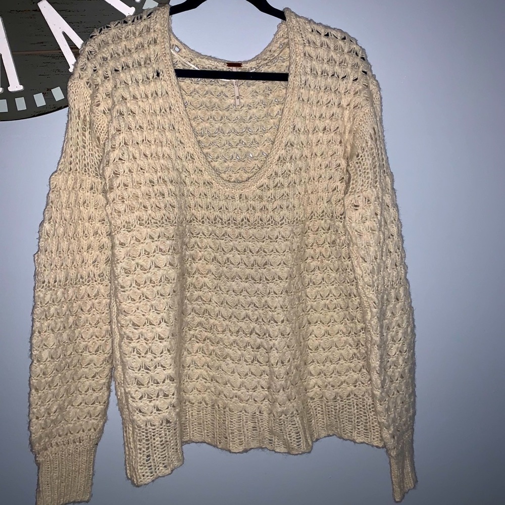 - Free People cream pullover v neck sweater …